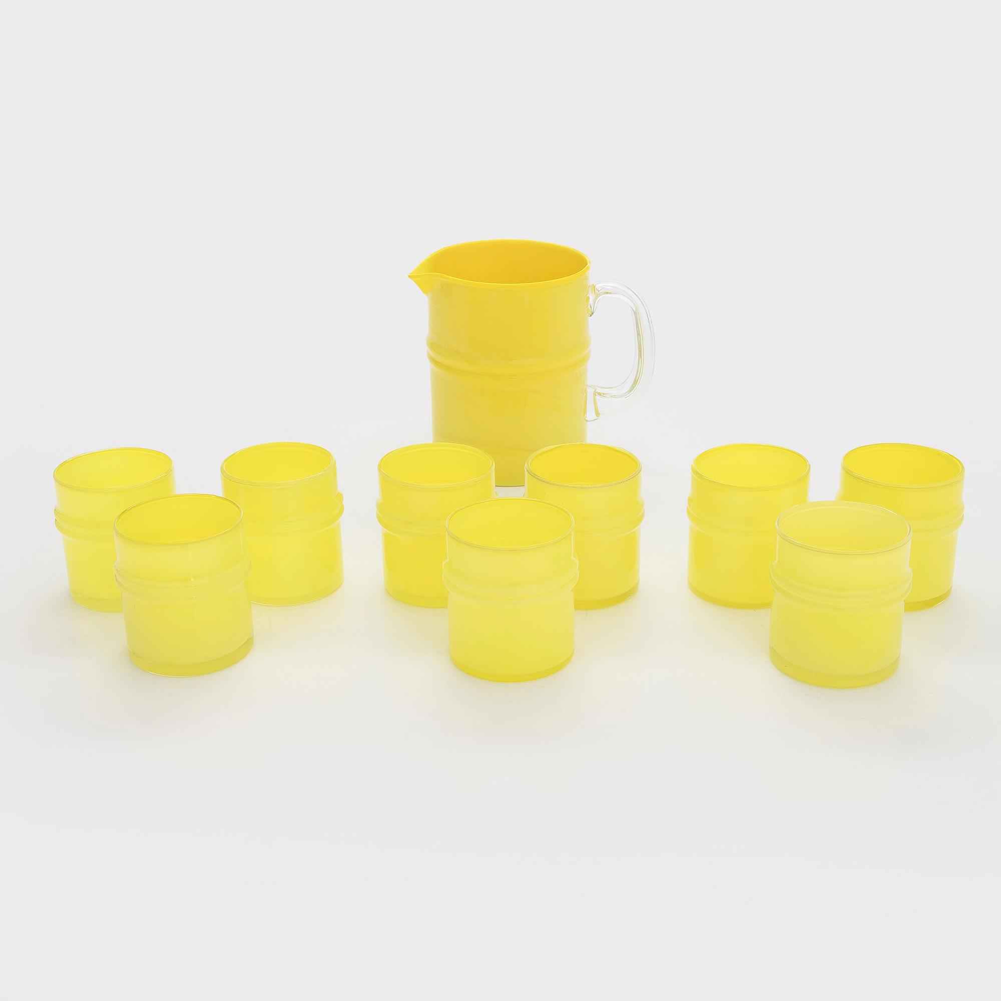 Timo Sarpaneva, a set of nine 'Ripple' drinking glasses and a pitcher, models 2424 and 2054, for Iittala.