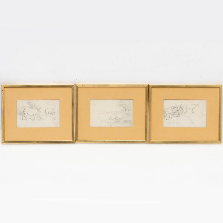 Fritz von Dardel, Lantliga scener, blyertsteckningar, 3 st.