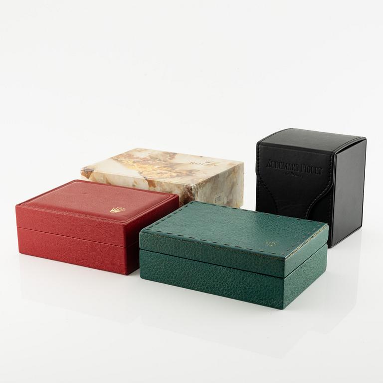Group of watch boxes, three Rolex, one Audemars Piguet.