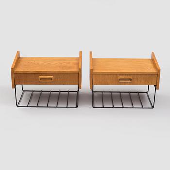 a pair of wall bed side tables, mid 20th century.