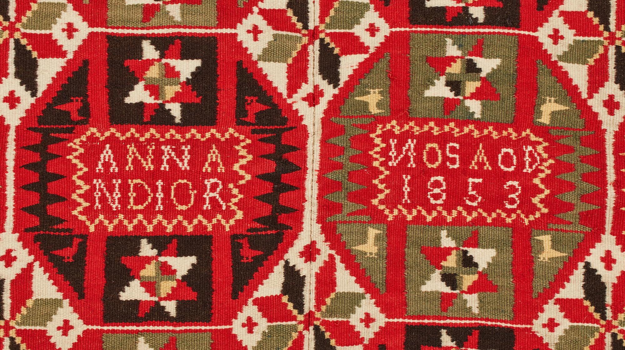 A BED COVER, flat weave, ca 183 x 134,5 cm, Scania  (Skåne) 1853.
