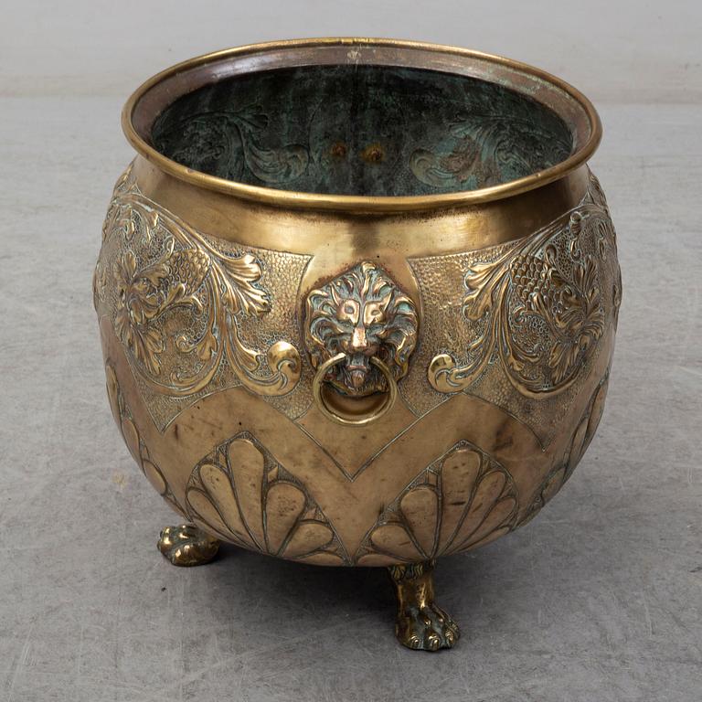 An 18th century brass flower pot.