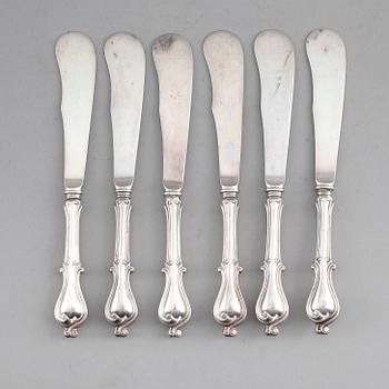 SMÖRKNIVAR, 6 st, silver, GAB, Stockholm 1918. Vikt ca 198 g.