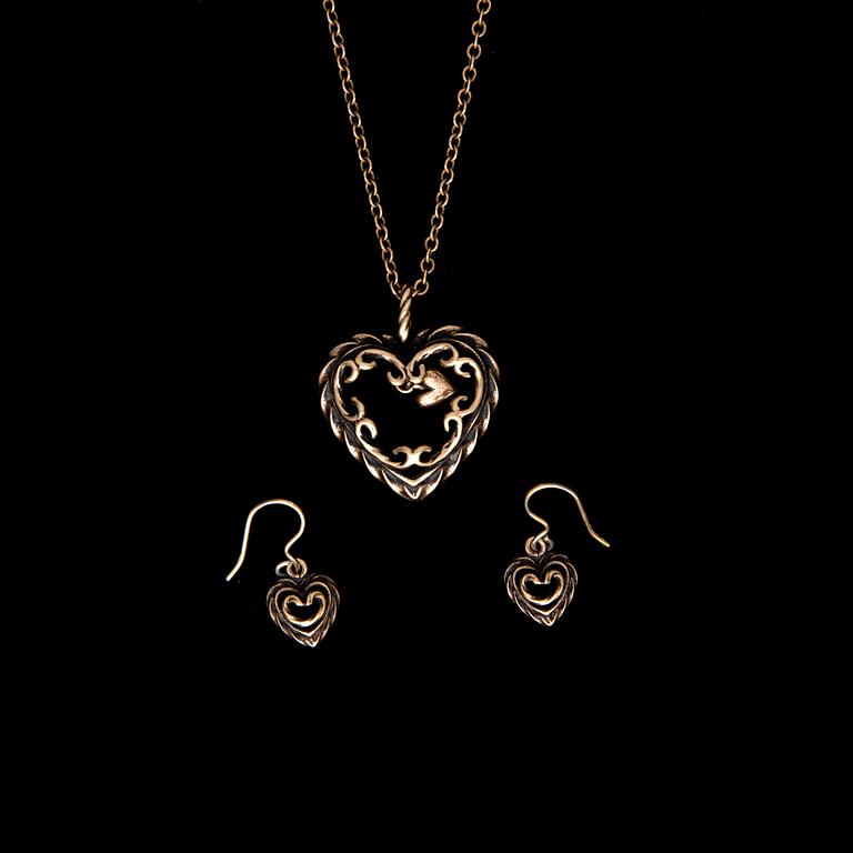 HALSSMYCKE samt ÖRHÄNGE, "Kodin sydän", brons, Kalevala Koru.