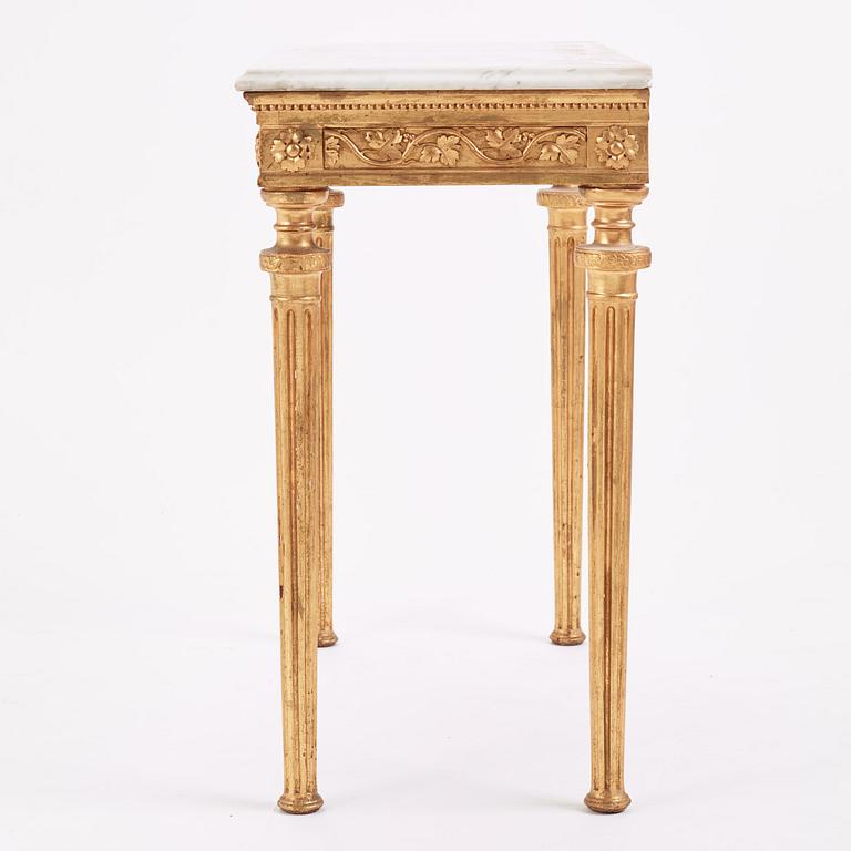 A late Gustavian giltwood and marble console table attributed to Pehr Ljung (1743-1819).