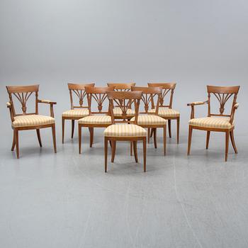 A set of four French Directoire chairs and four Directoire-style chairs, circa 1800 and circa 1900 respectively.