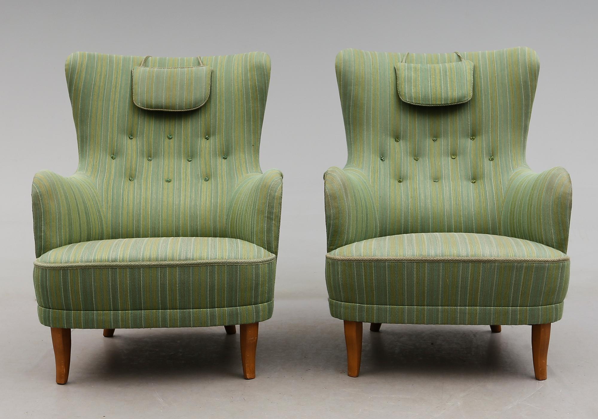 FÅTÖLJER, 1 par, "Patronen", Carl Malmsten, AB O.H. Sjögren, Tranås, 1900-talets andra hälft.