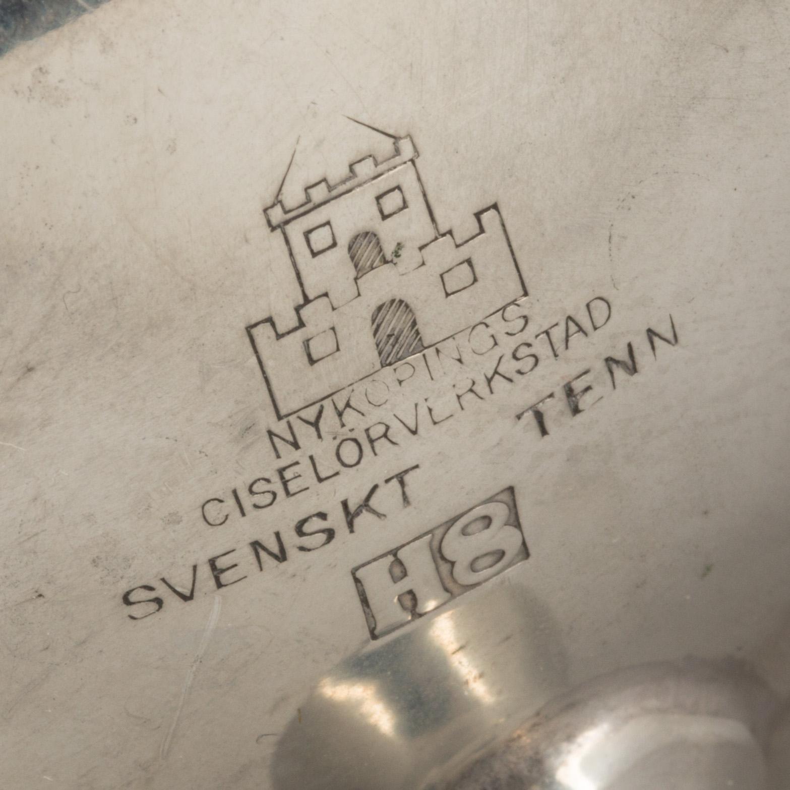 PARTI TENN, 6 delar och ASK, vitmetall, 1900-tal.