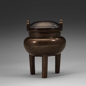 27. A bronze tripod censer, Qing dynasty (1644-1912).