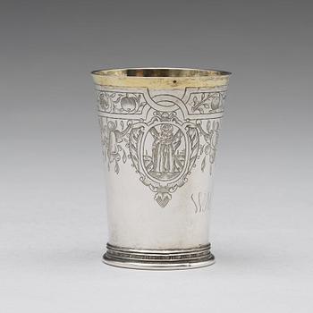 A German 17th century parcel-gilt silver beaker, mark of Andreas Pauli, Köln (1663-1669).