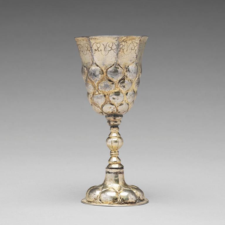 A German early 18th century silver-gilt grape-cup, mark of Carl Wilhelm Hartman, Breslau (1706-1729).