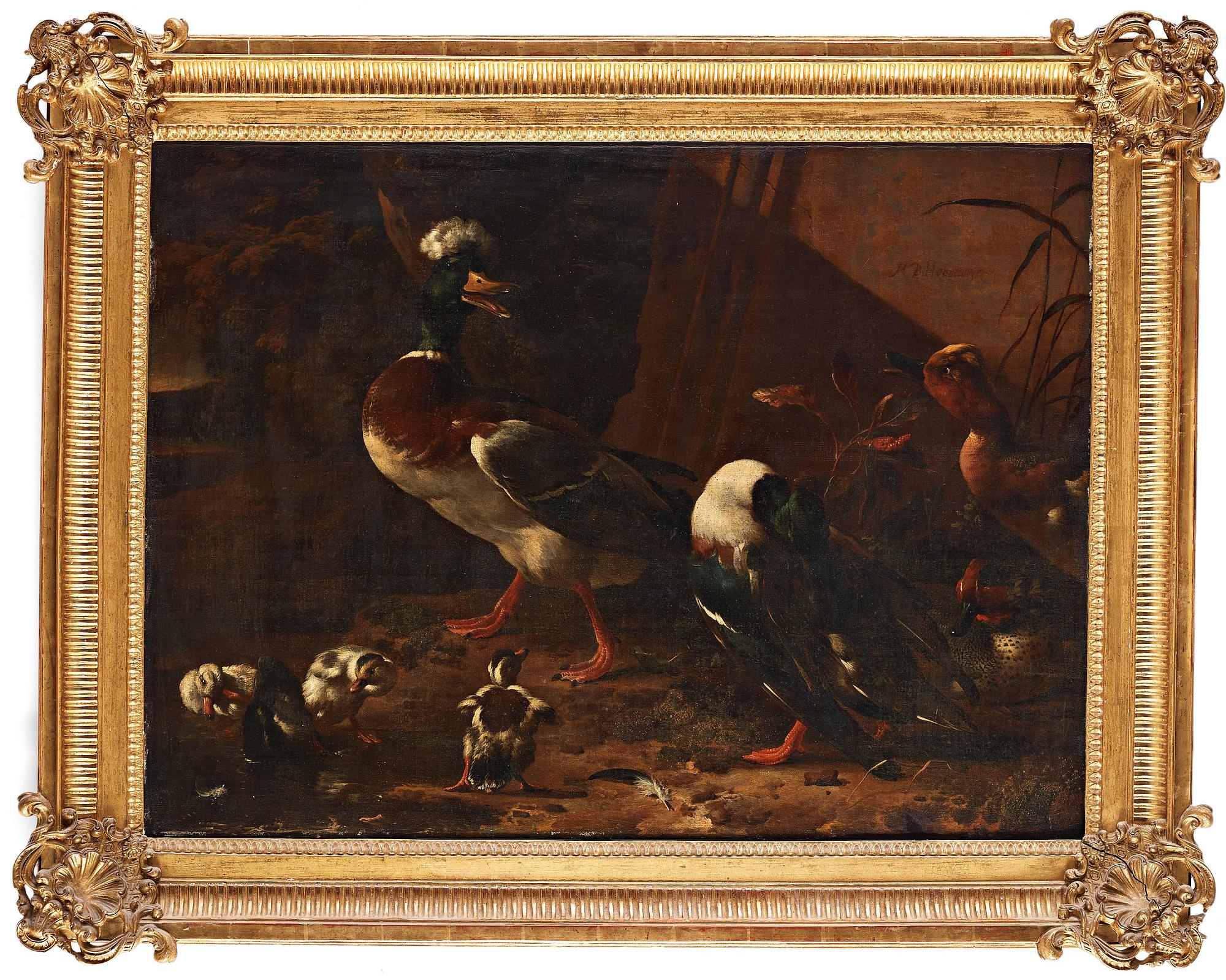 Melchior de Hondecoeter Tillskriven, Andfamilj vid vattenbryn.