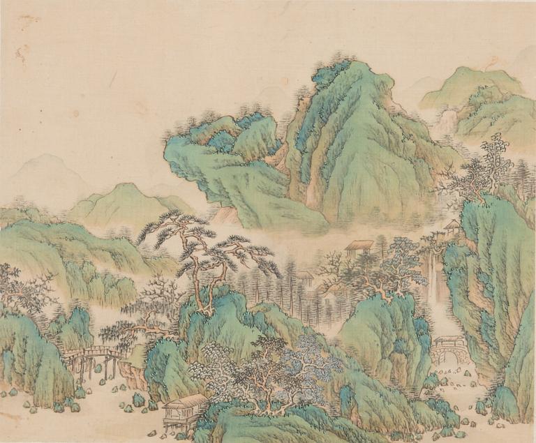 Three paintings, ink and colour on paper, 2 signed Wang hui, after, his school, circa 1900.