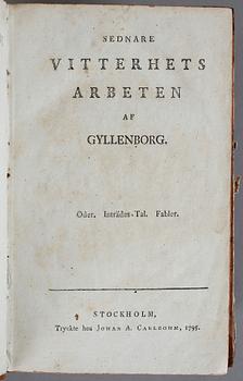 BÖCKER 4 BAND, "Vitterhetsarbeten" "Theaterstycken", Tåget öfver Bält av Creutz och Gyllenborg". Stockholm 1795-1812.