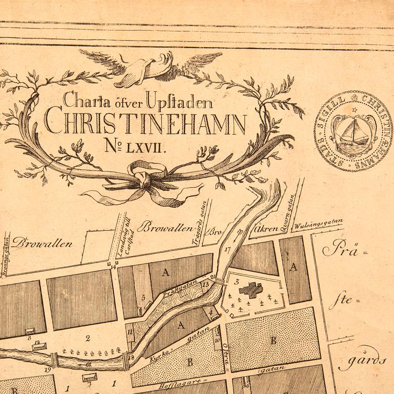 Jonas Brolin, map of cities in Värmland Sweden, engraving, Stockholm 1770.