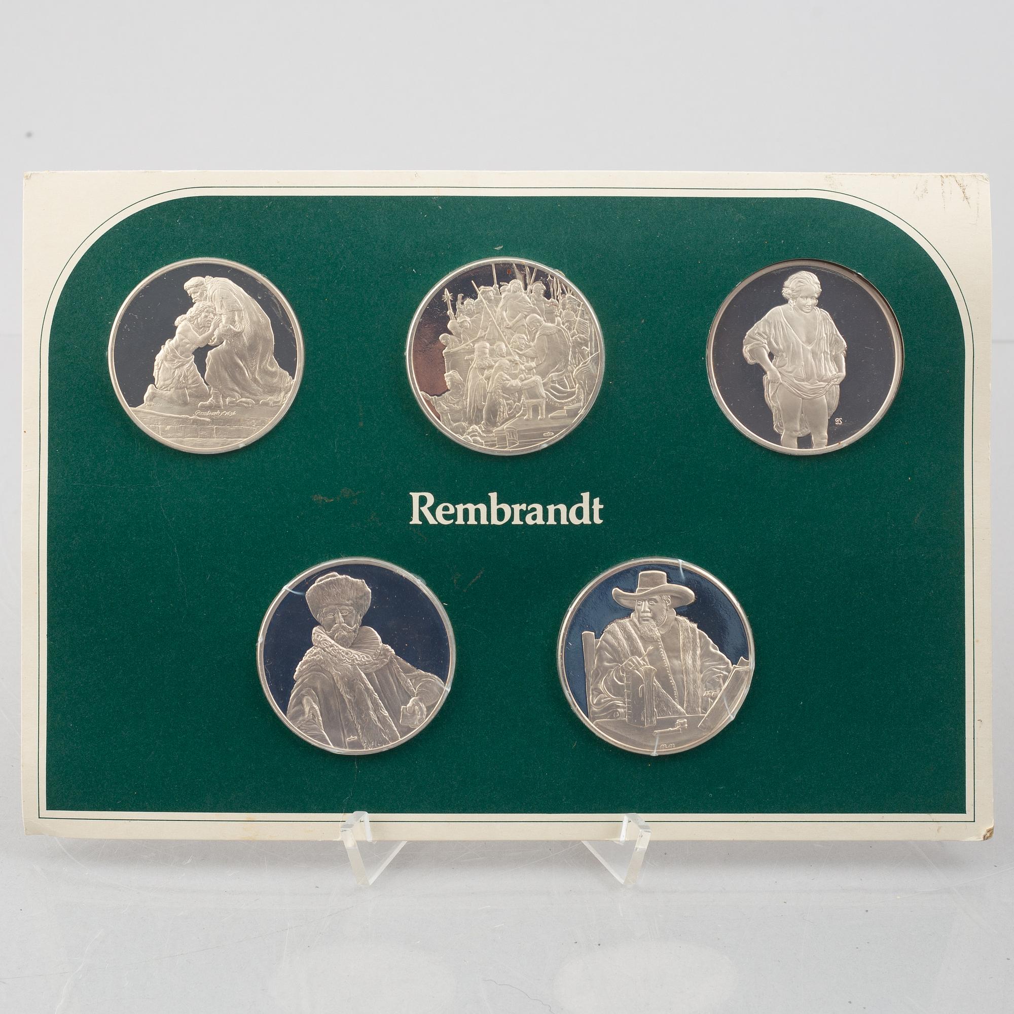 Collector's medals, 50 pcs, sterling silver, "Rembrandt i silver", Franklin Mint AB.