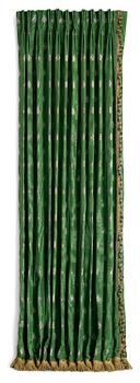 283. Curtain, patterned emerald green silk.