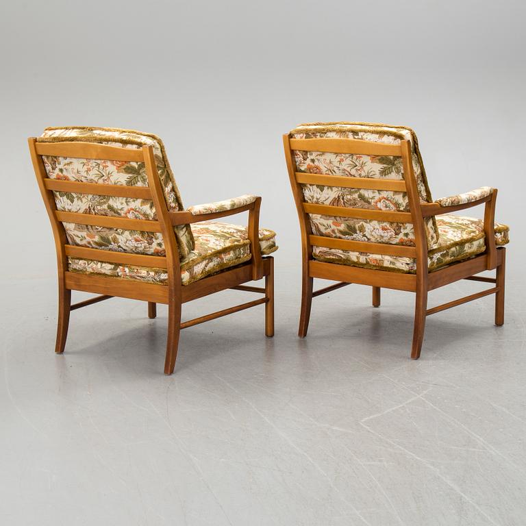 A pair of OPE möbler beech armchairs, 1960's/70's.