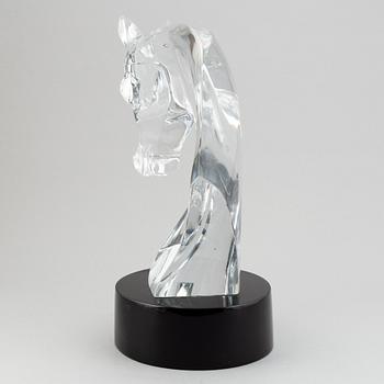 A Lalique Tête de Cheval Glass Horse Head Sculpture, signed.