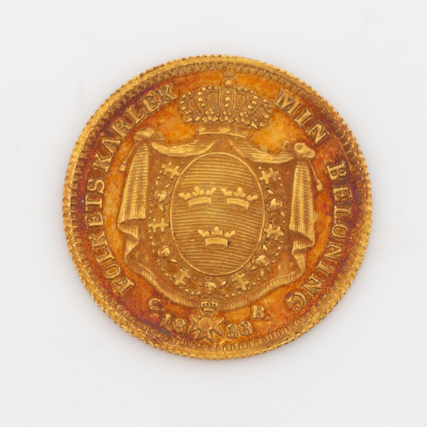 A goldcoin, Sweden, 1 Ducat, 1833.