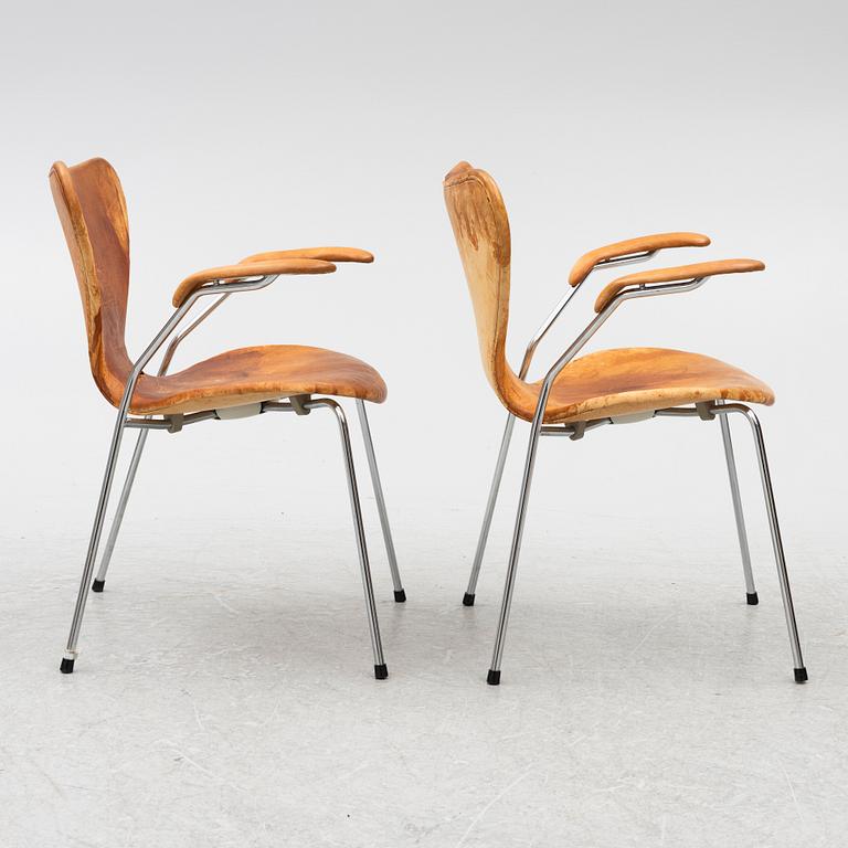 Arne Jacobsen, stolar, 8 st, "Sjuan", Fritz Hansen, Danmark, 1980-tal.