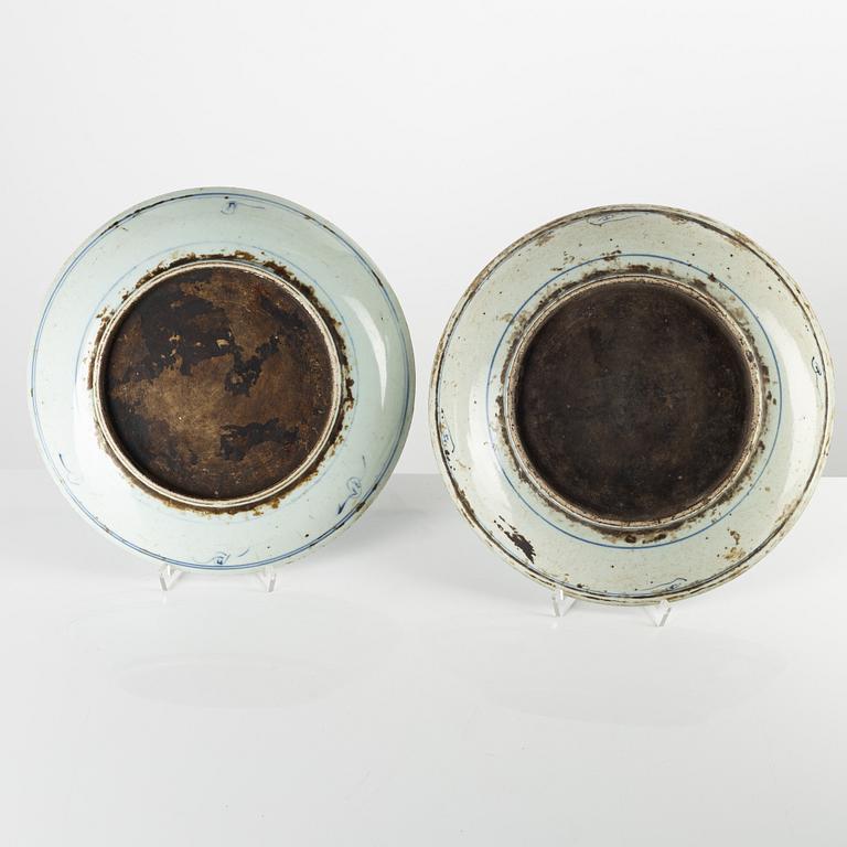 Two blue and white dishes, Qing dynasty.