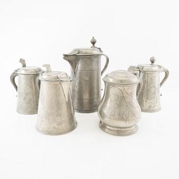 Candle holders 5 pcs Sweden/Germany 19th century tin.