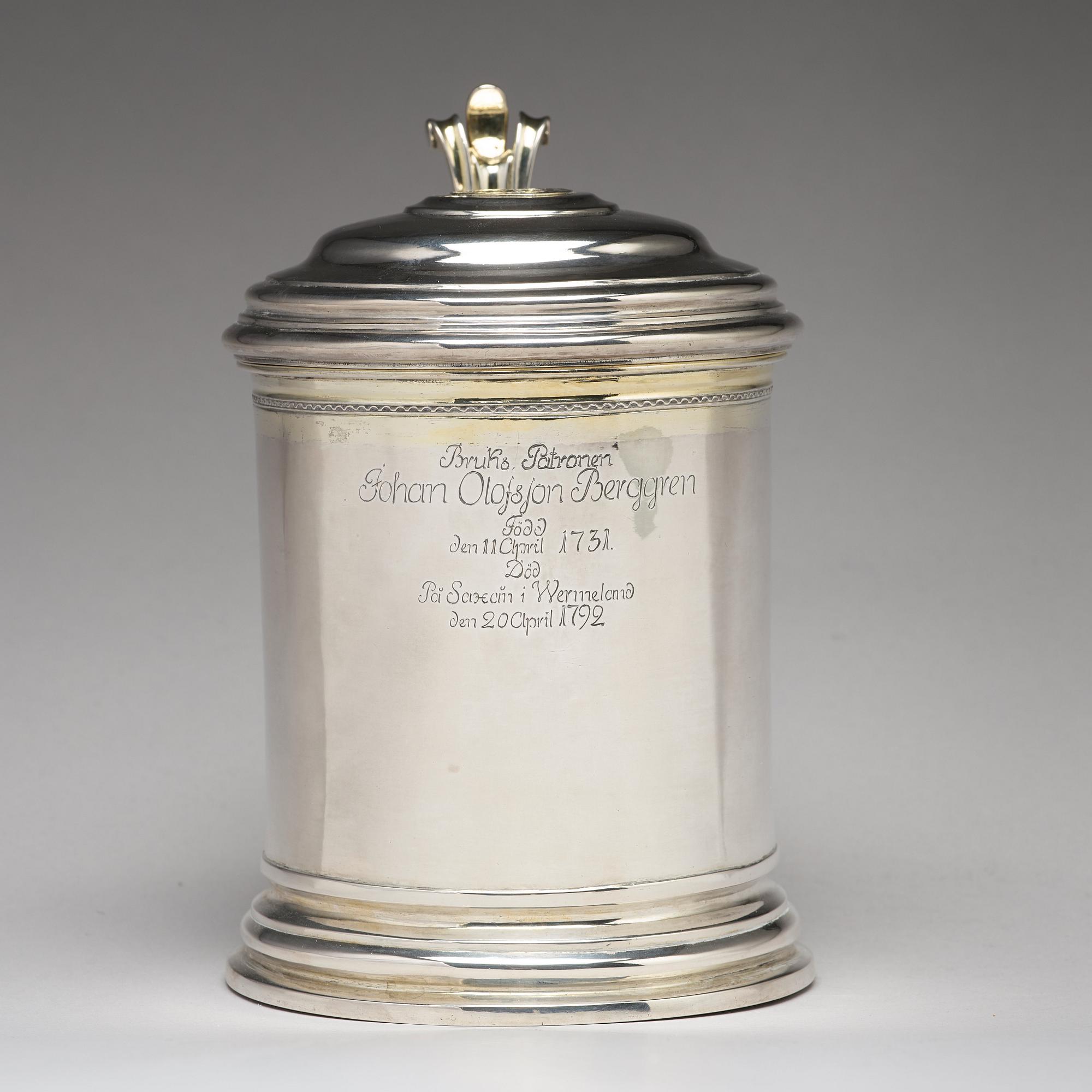 A Swedish 18th century parcel-gilt silver tankard, mark of Niclas Warneck, Karlstad 1766.