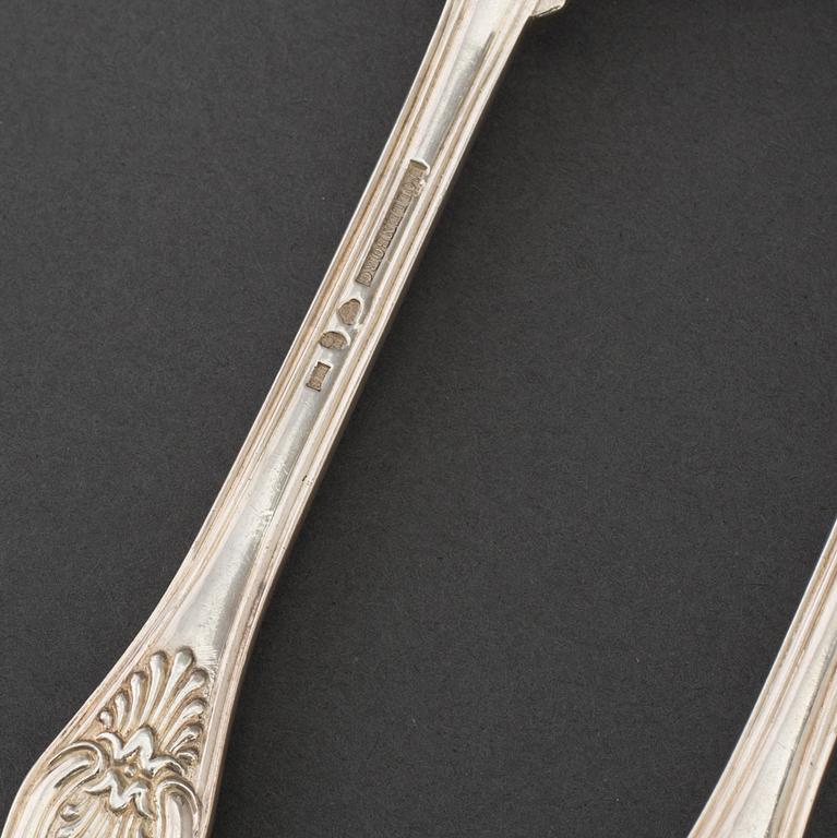MATSKEDAR 6 st, samt MATGAFFLAR, 6 st. Silver. Bl a Gustaf Möllenborg Stockholm 1890.