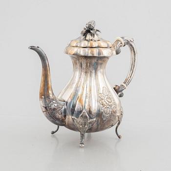 A silver coffeepot, presumably first half of the 20th century, with Swedish import marks.