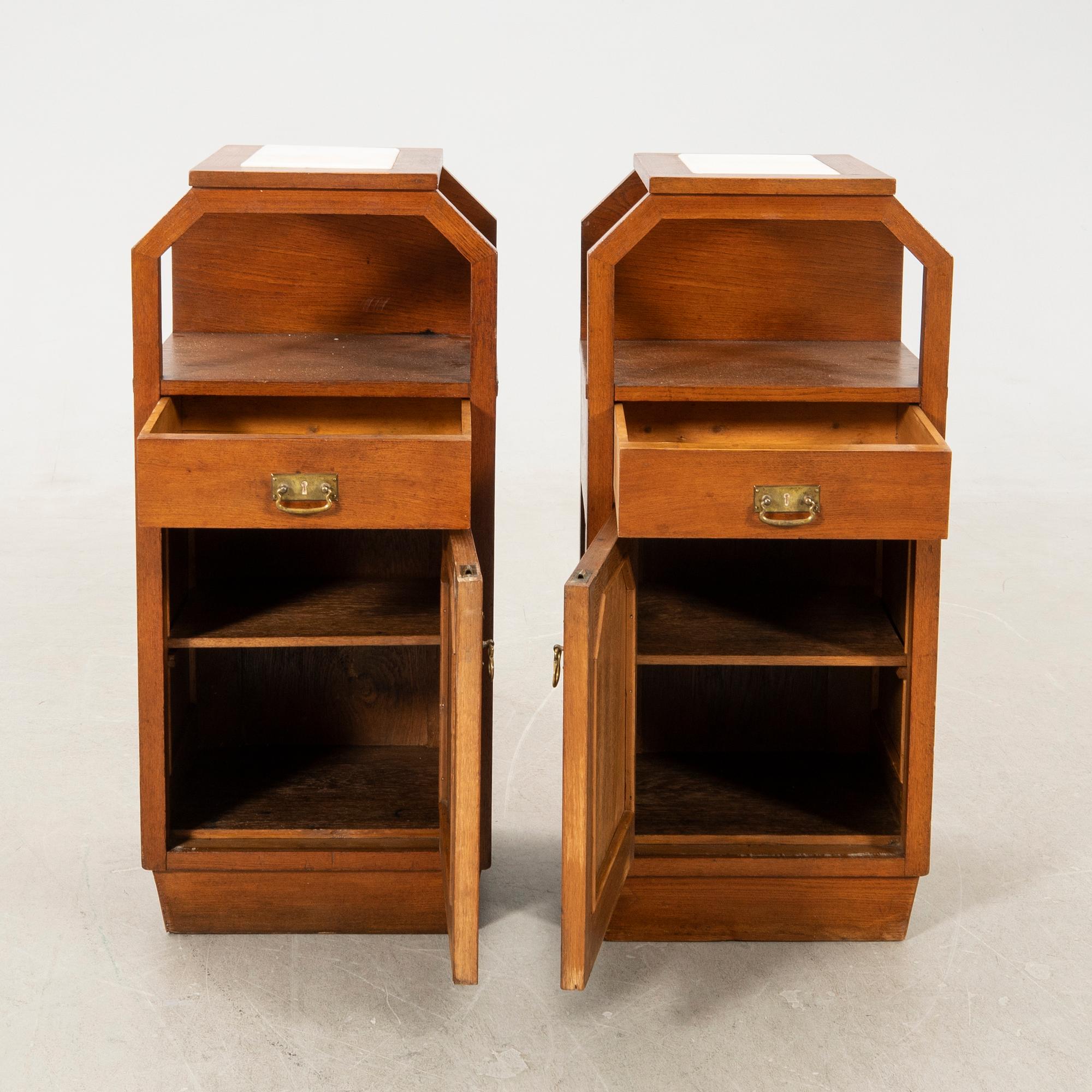 Bedside tables, a pair, early 20th century, Art Nouveau.