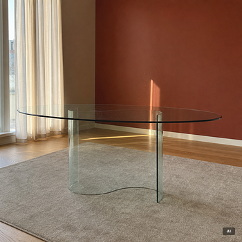 A dining table, glass, contemporary.
