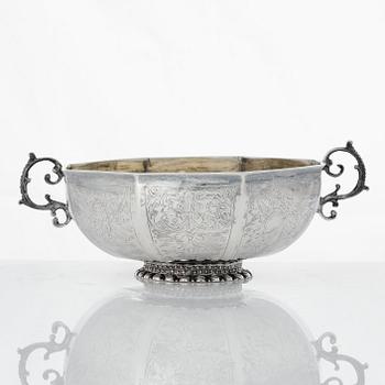 A Swedish Baroque parcel-gilt silver brandy-bowl, mark of Petter Lund, Nyköping 1703.