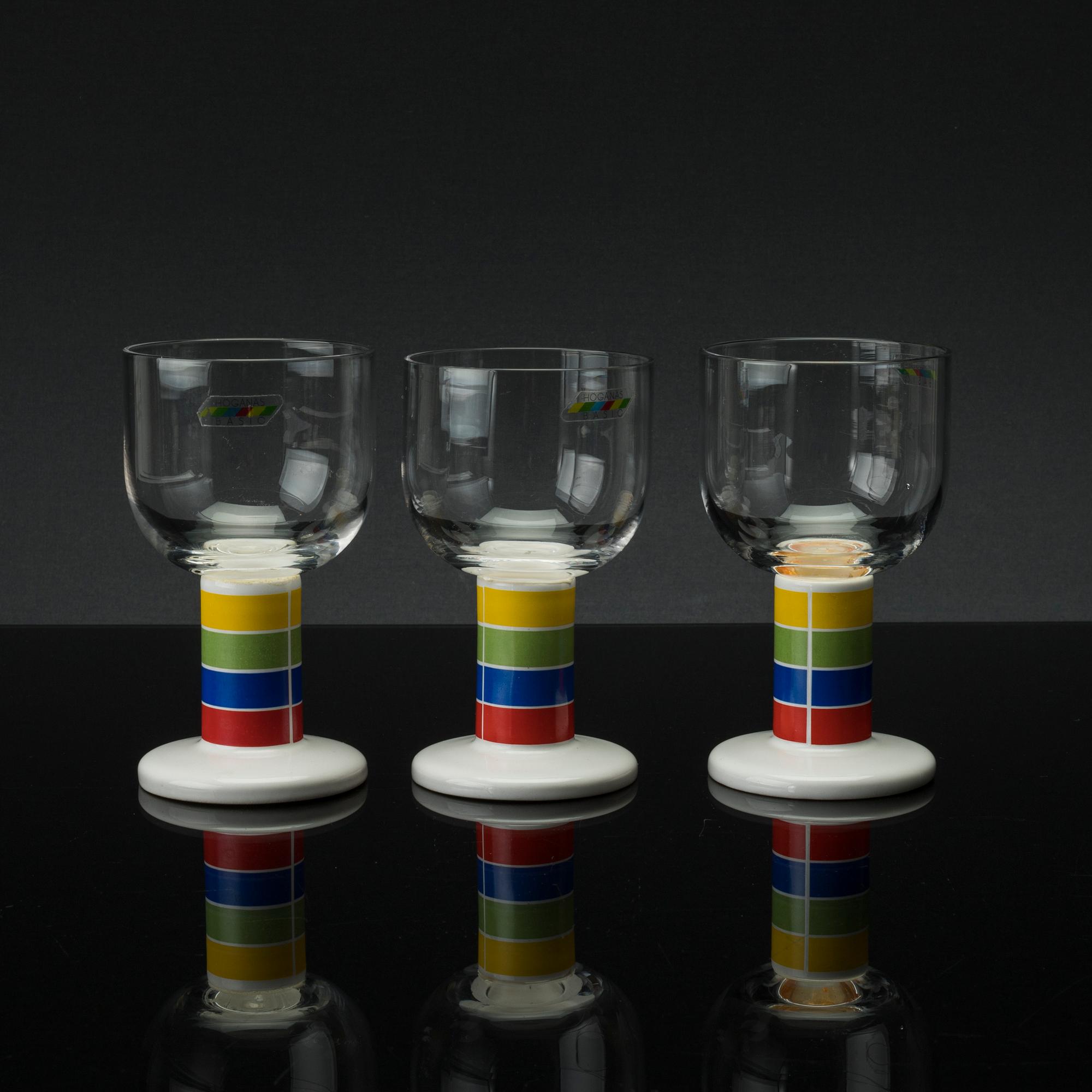 VINGLAS, glas och stengods, 16 st, "BASIC", Höganäs, 1970/80-tal.