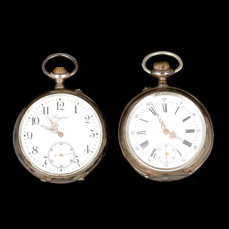 FICKUR, 2st, silver, Glashütte och Longines, 1900-tal.