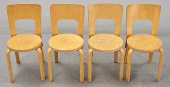 Alvar Aalto, stolar 4 st, modell 66, Artek, formgiven 1935.