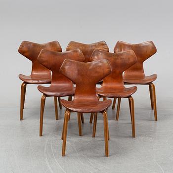 Arne Jacobsen, a set of six 'Grand Prix' chairs for Fritz Hansen, Denmark, 1950's-60's.