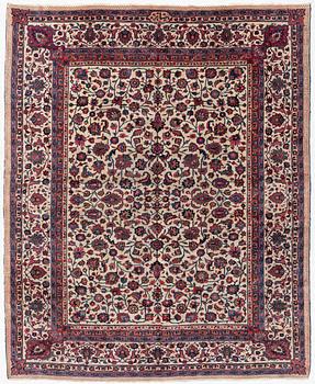 A semi-antique Meshad carpet, signed Saber, c. 369.5 x 300 cm.