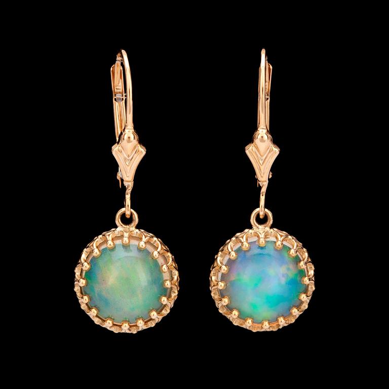 A pair of Ethiopian opal earrings. Total carat weight 3.70 cts.