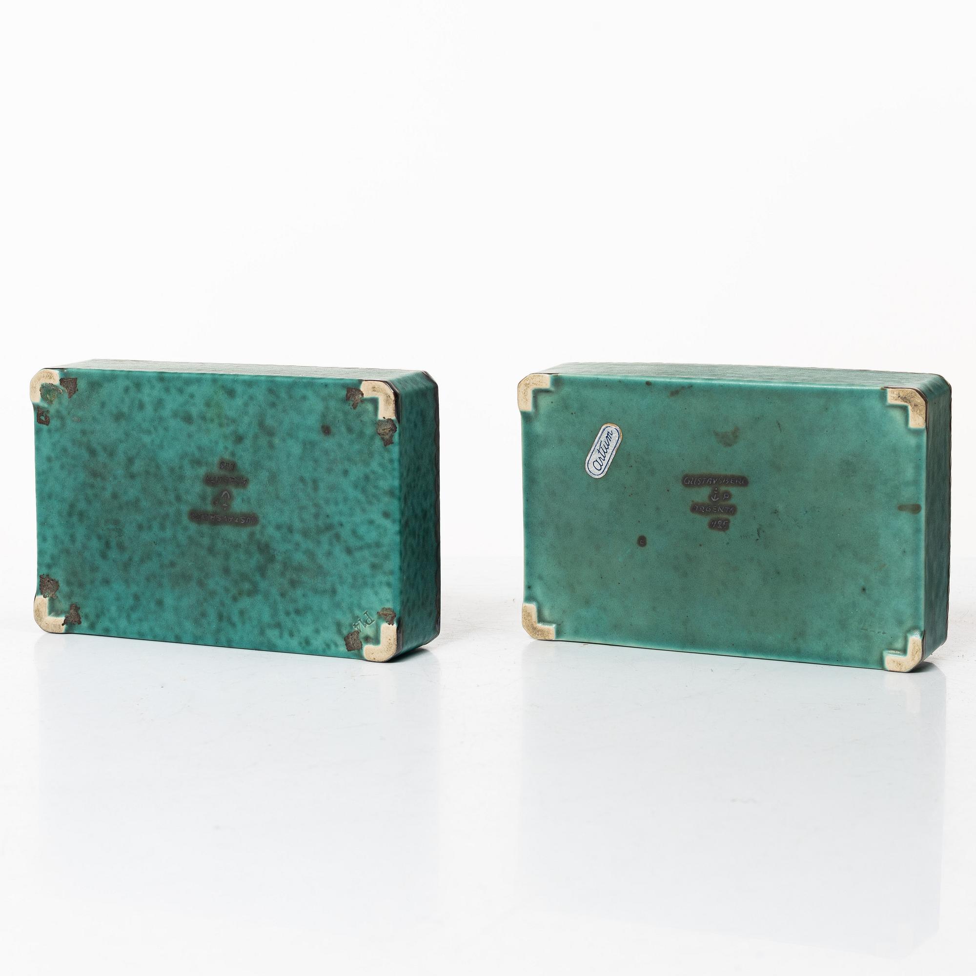 Wilhelm Kåge, four 'Argenta' stoneware boxes, Gustavsberg.