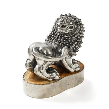 273. Anna Petrus, a pewter lion sculpture on stand, Firma Svenskt Tenn, Stockholm, 1975-85.