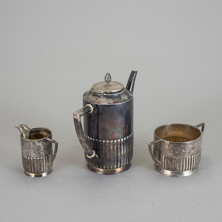 KAFFESERVIS, 3 delar, silver, CA Kjernås, Göteborg, 1918. Vikt ca 759 gram.