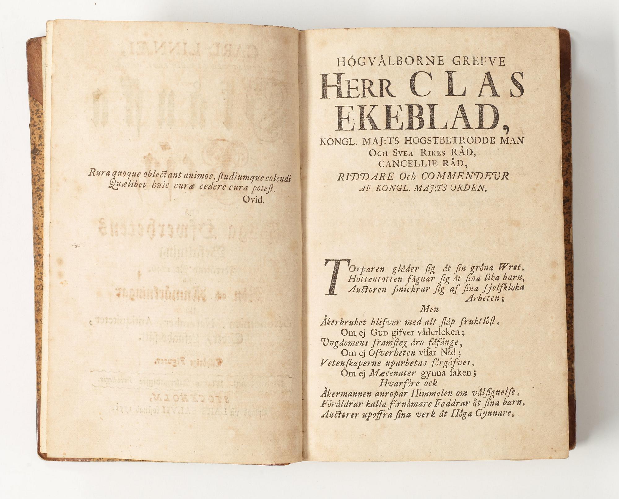 CARL VON LINNÉ (1707-1778), Carl Linnaei..Skånska resa på höga öfverhetens befallning förrättad år 1749..., Stockholm 1751.