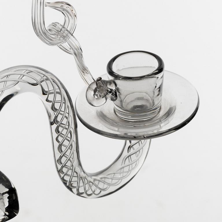 Elis Bergh, a pair of glass candelabra, Strömbergshyttan, 1940's-50's.