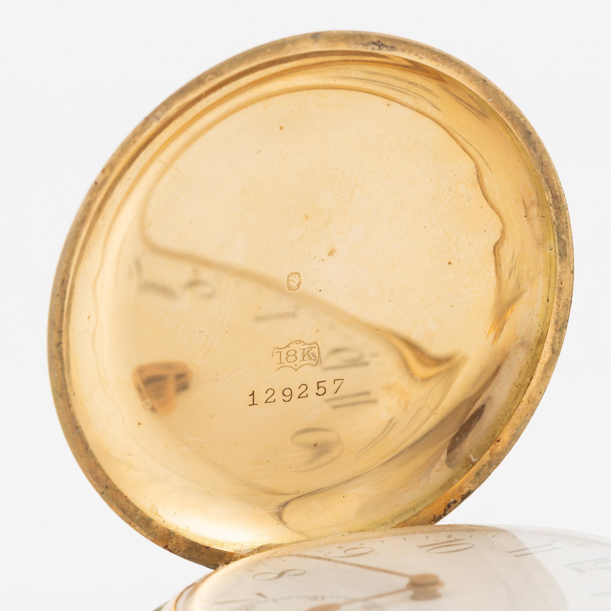 Pocket watch, 18K gold, hunter, 49,5 mm.
