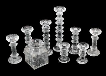 LJUSSTAKAR, 8 st samt VAS, glas, bl a Festival, Timo Sarpaneva, Iittala, Finland.