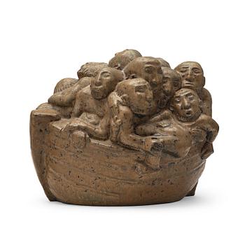 329. Åke Holm, a stoneware sculpture of 'Jonah thrown overboard', Höganäs, Sweden 1950's.