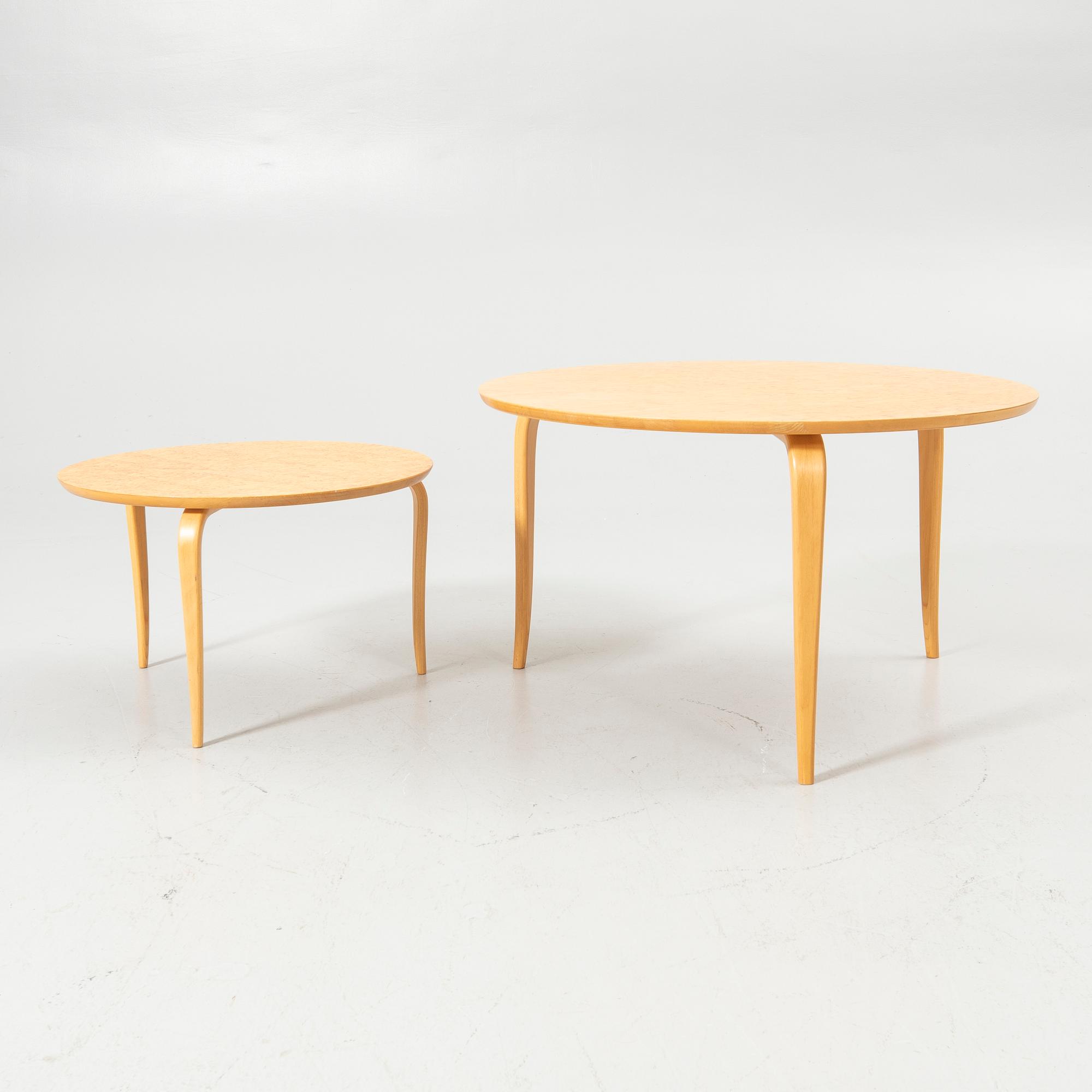 Bruno Mathsson, Coffee tables, 2, "Annika", Dux, latter half of the 20th century.