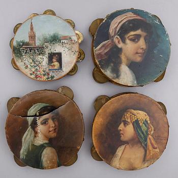 TAMBURINER, 4 st, otydligt signerade, Alger, 1890-tal.