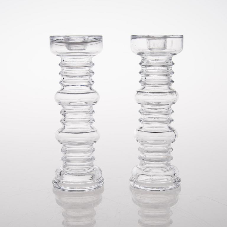 A vas and four candle holders/ vases in glass from Riihimäen Lasi, Finland 1970s.